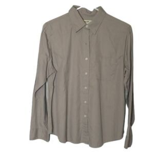 Eddie Bauer Shirt Top‎ Blouse Women's Petite Medium Tan Cotton Button Down